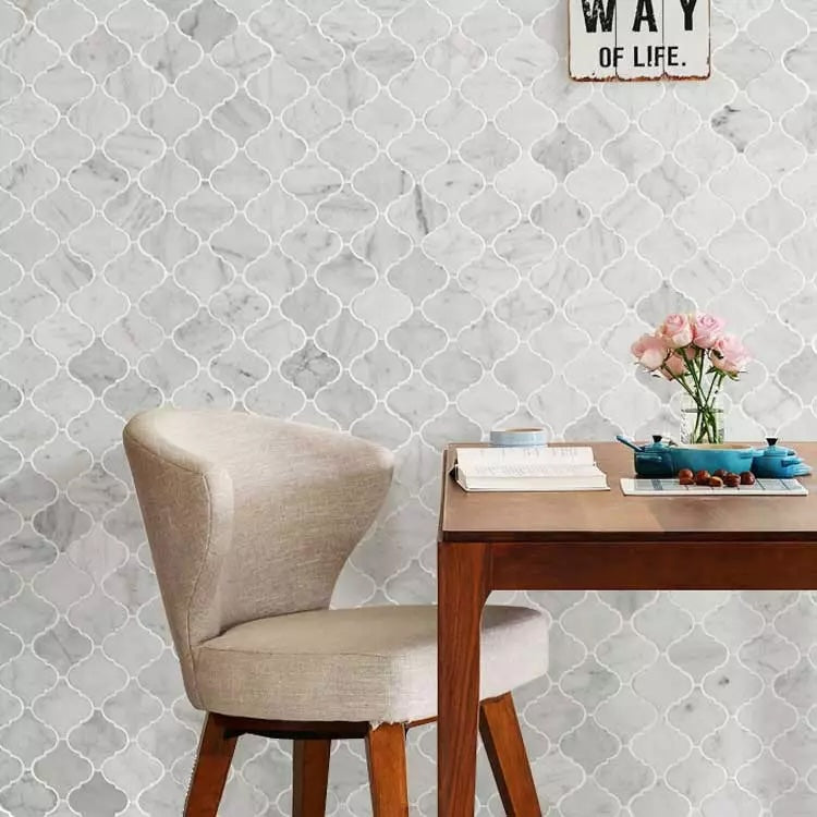 Carrara Arabesque Polished Marble Mosaic Tile Polished 75x75x10mm