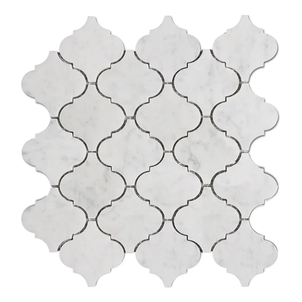 Carrara Arabesque Polished Marble Mosaic Tile Polished 75x75x10mm