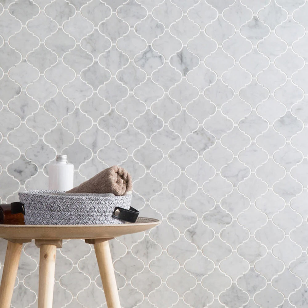 Carrara Arabesque Polished Marble Mosaic Tile Polished 75x75x10mm
