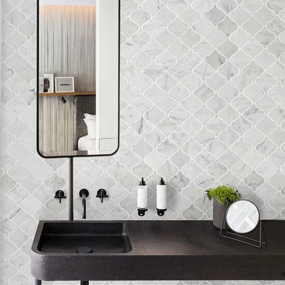 Carrara Arabesque Polished Marble Mosaic Tile Polished 75x75x10mm