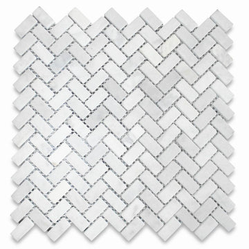 Mosaïque en marbre à chevrons poli blanc de Carrare 15x32x10mm