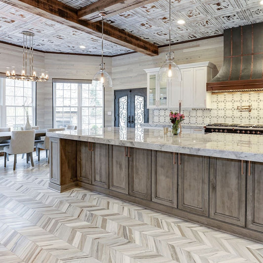 Skyline Chevron Vein Cut Marble Waterjet Decos