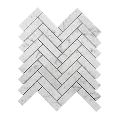 Bianco Carrara 25 × 100 mm Herringbone Marble Mosaic, Honed