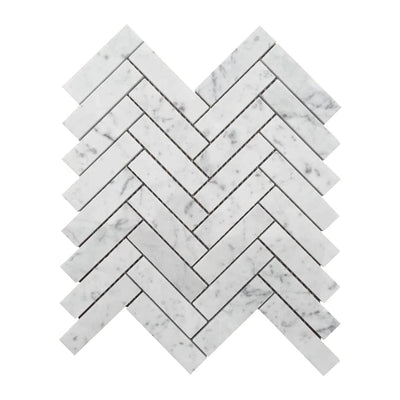 Bianco Carrara 25 × 100 mm Herringbone Marble Mosaic, Honed