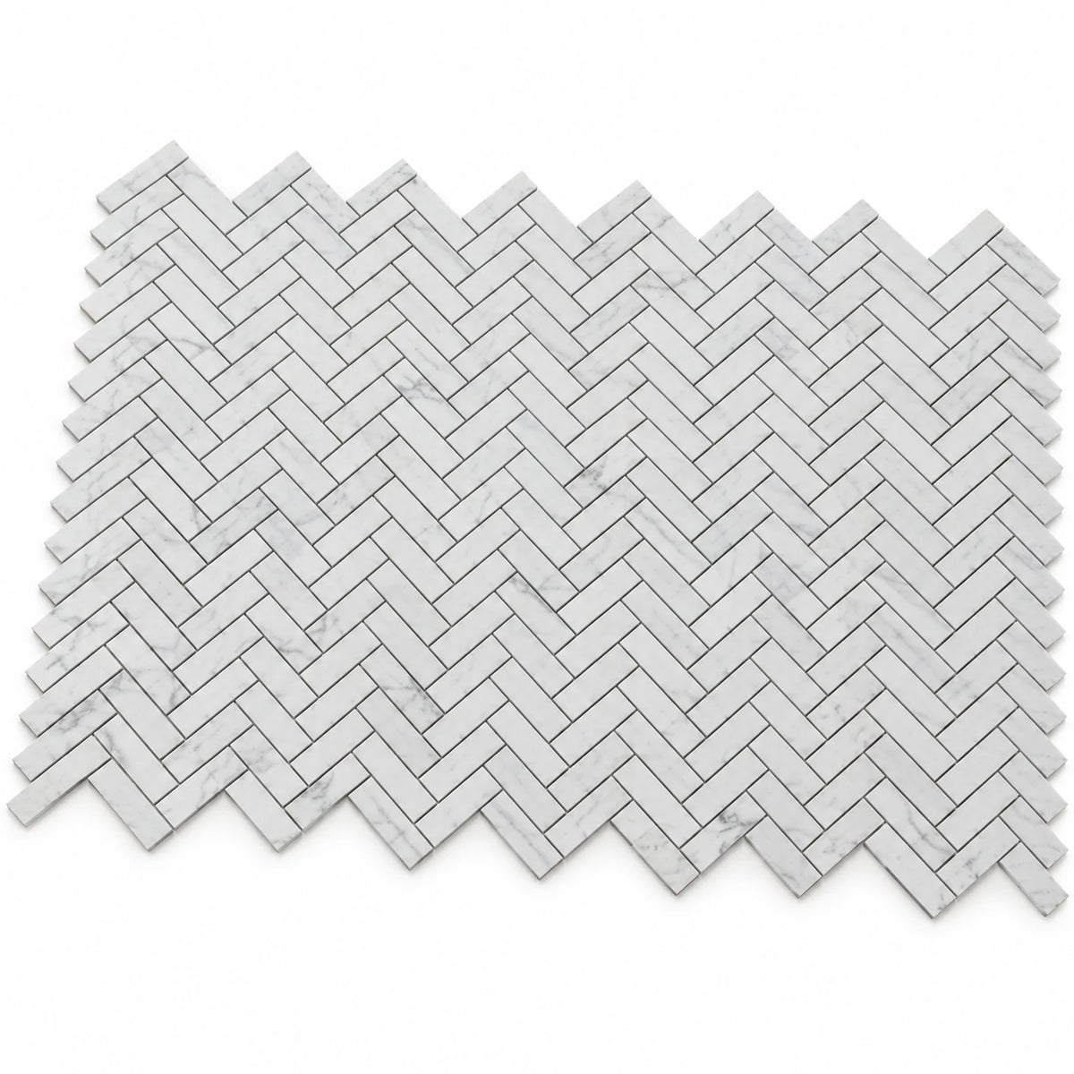 Bianco Carrara 25 × 100 mm Herringbone Marble Mosaic, Polished