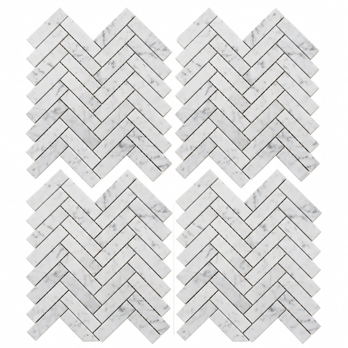 Bianco Carrara 25 × 100 mm Herringbone Marble Mosaic, Polished