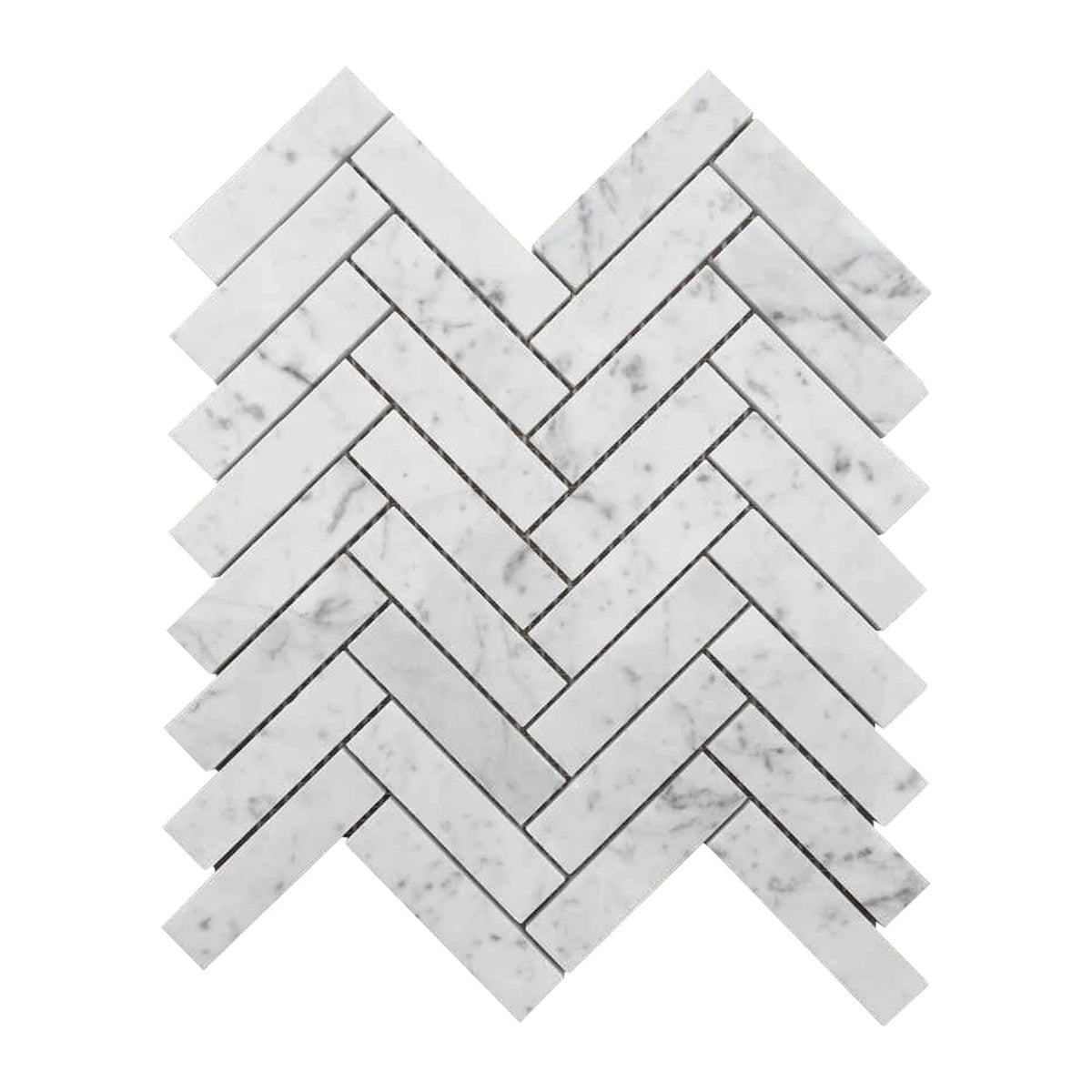 Bianco Carrara 25 × 100 mm Herringbone Marble Mosaic, Polished