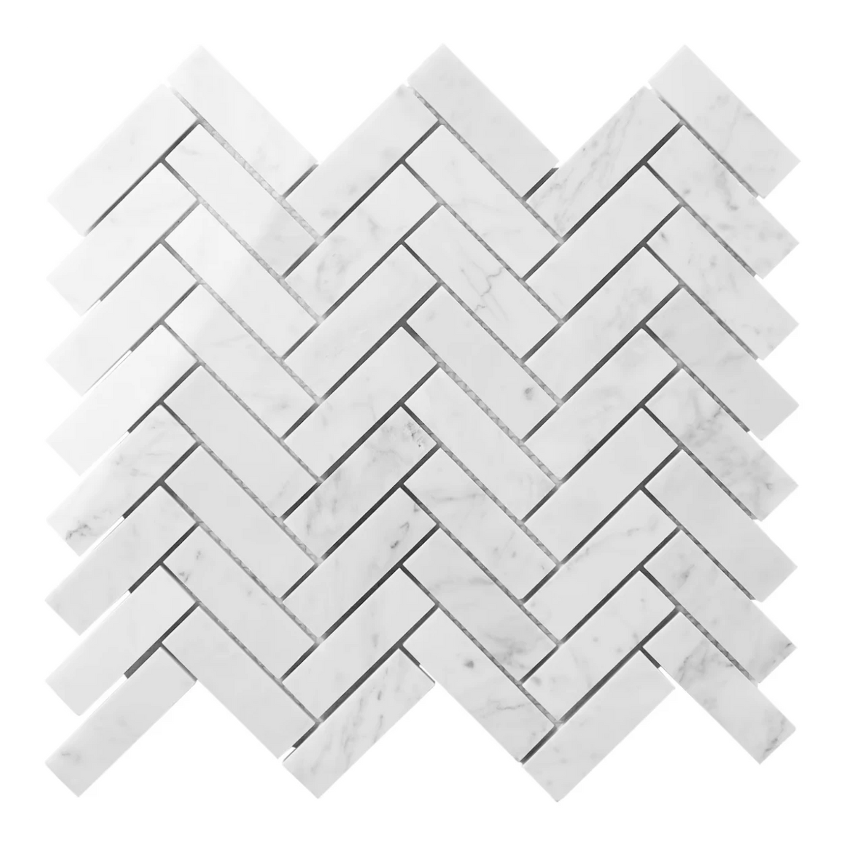 Bianco Carrara 25 × 75 mm Herringbone Marble Mosaic, Honed