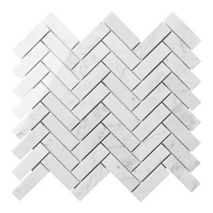 Bianco Carrara 25 × 75 mm Herringbone Marble Mosaic, Honed