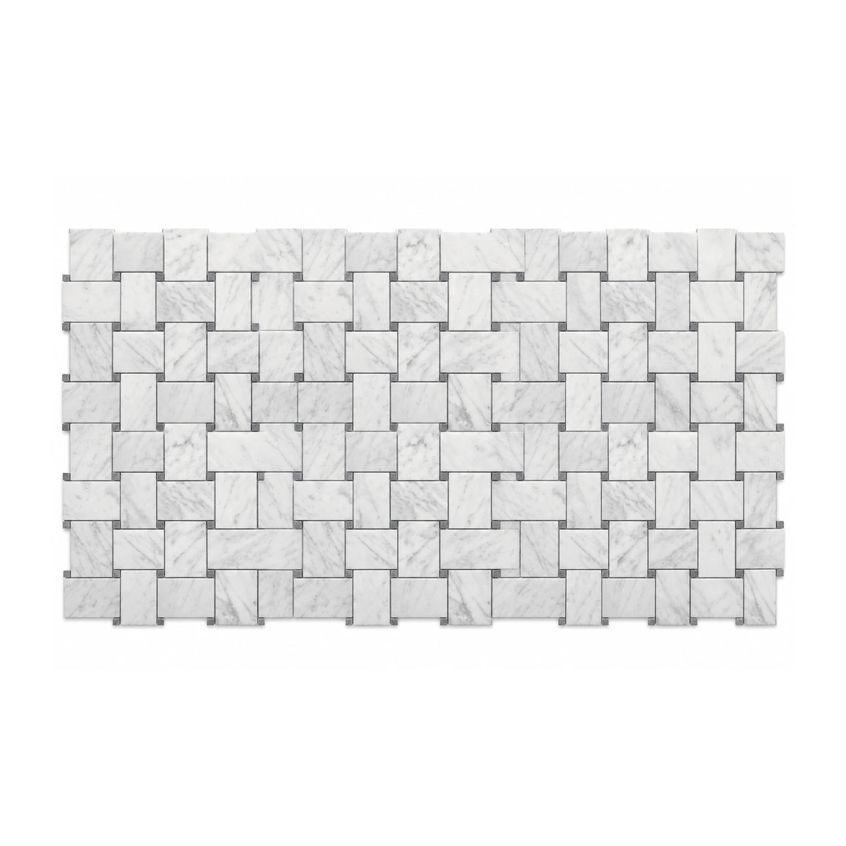 Bianco Carrara 50 × 75 mm Basketweave Marble Mosaic with Bardiglio Dots, Honed