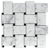 Bianco Carrara 50 × 75 mm Basketweave Marble Mosaic with Nero Marquina Dots, Polished