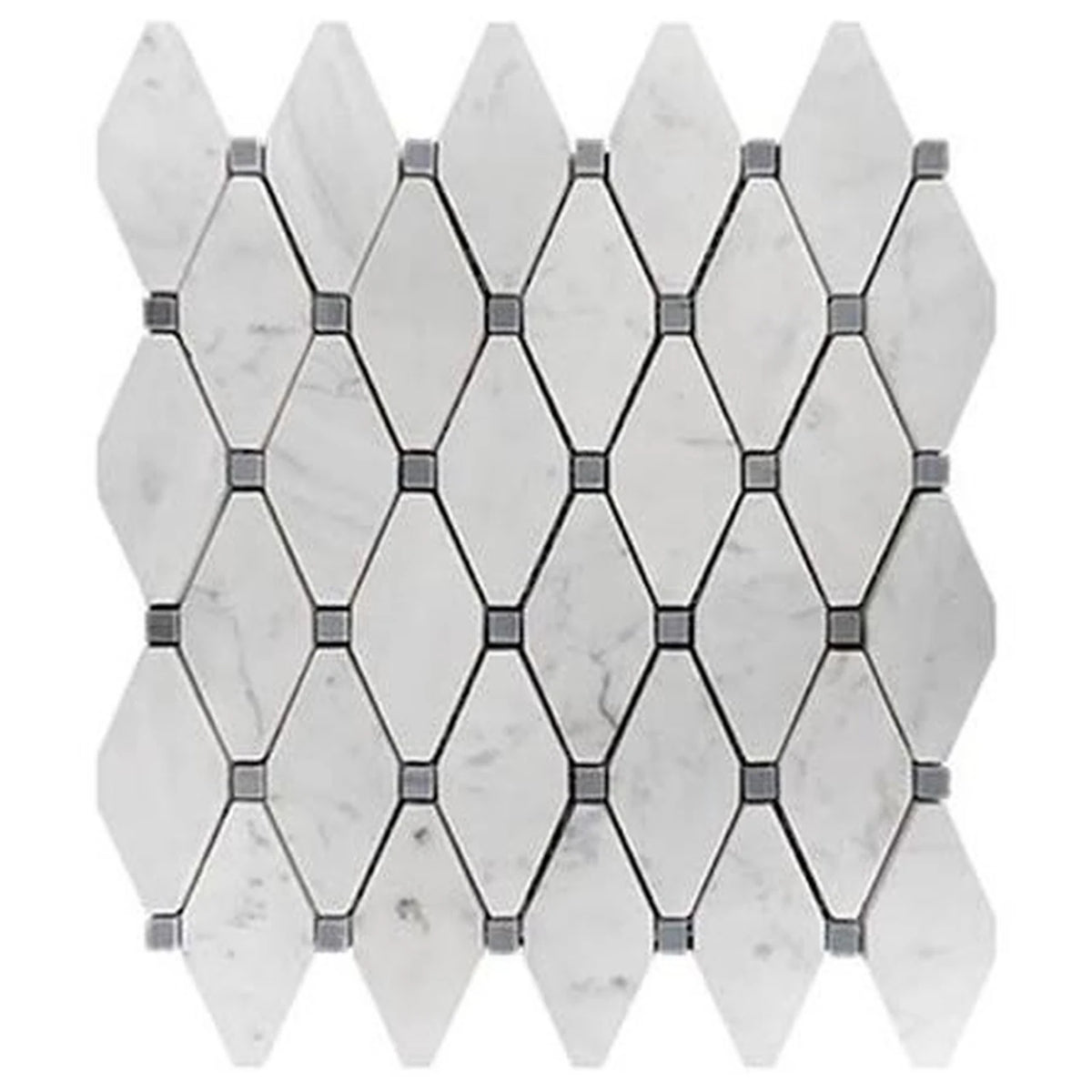 Bianco Carrara Long Octagon Marble Mosaic with Bardiglio Inserts, Honed