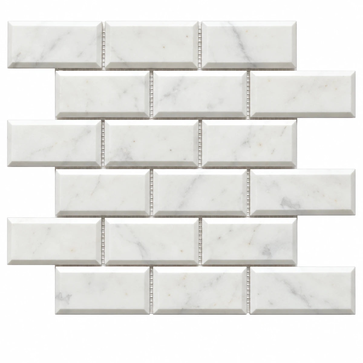 Bianco Carrara 50 × 100 mm Deep Bevel Marble Mosaic, Polished