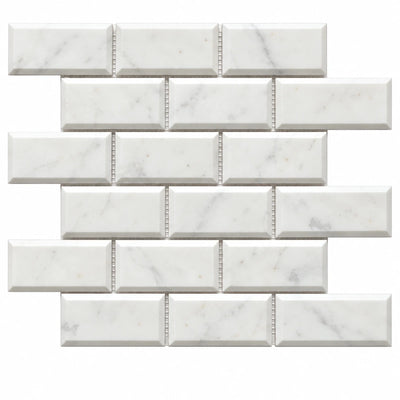 Bianco Carrara 50 × 100 mm Deep Bevel Marble Mosaic, Polished