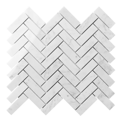 Bianco Carrara 25 × 75 mm Herringbone Marble Mosaic, Polished