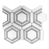 Bianco Carrara Hexagon Marble Mosaic with Bardiglio Geometric Strips, Polished