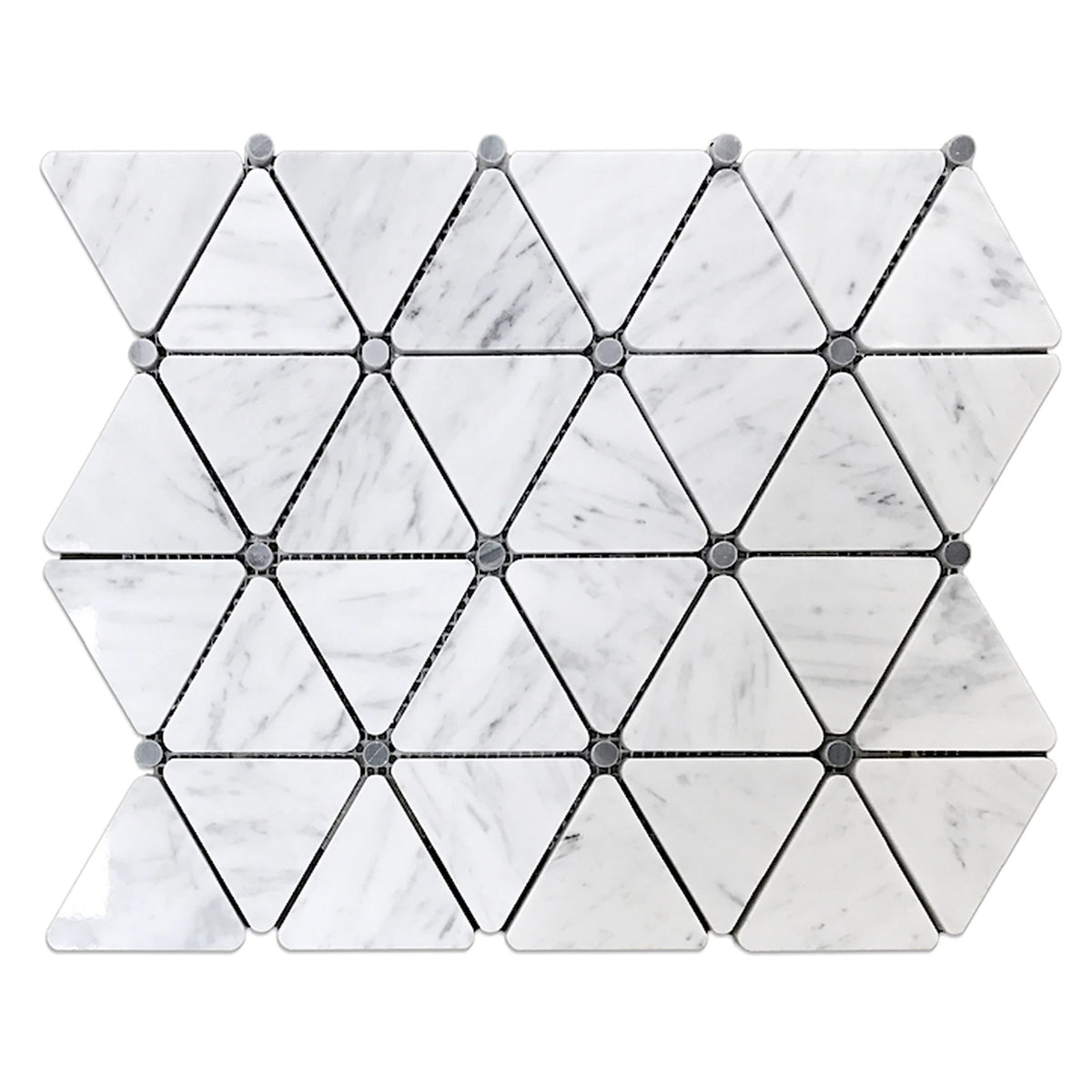 Bianco Carrara Polished Triangle Marble Mosaic with Bardiglio Dots