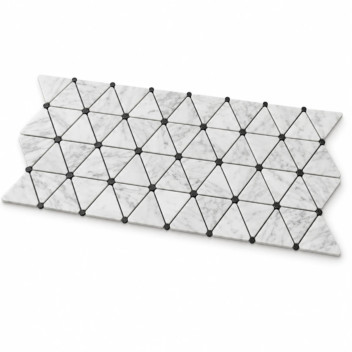 Bianco Carrara Triangle Marble Mosaic with Bardiglio Dots, Honed