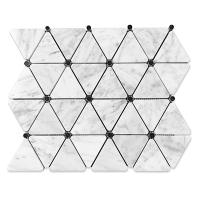 Bianco Carrara Triangle Marble Mosaic with Bardiglio Dots, Honed