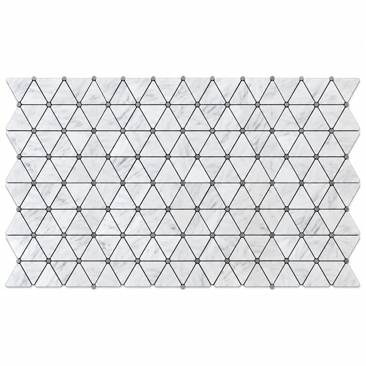 Bianco Carrara Triangle Marble Mosaic with Bardiglio Dots, Honed
