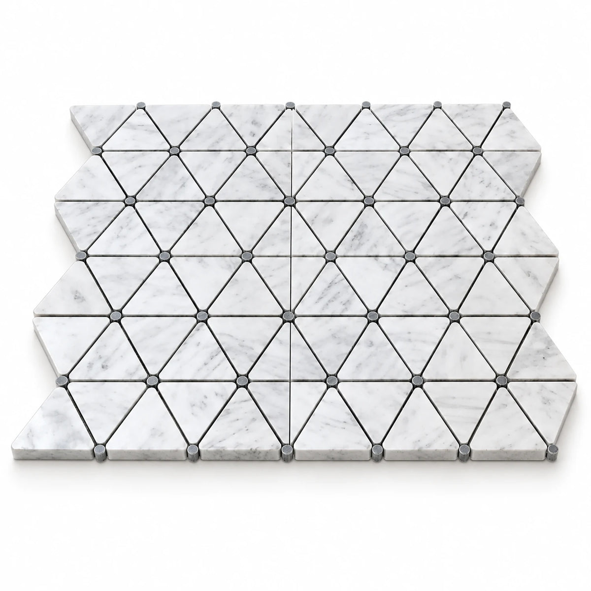 Bianco Carrara Triangle Marble Mosaic with Bardiglio Dots, Honed