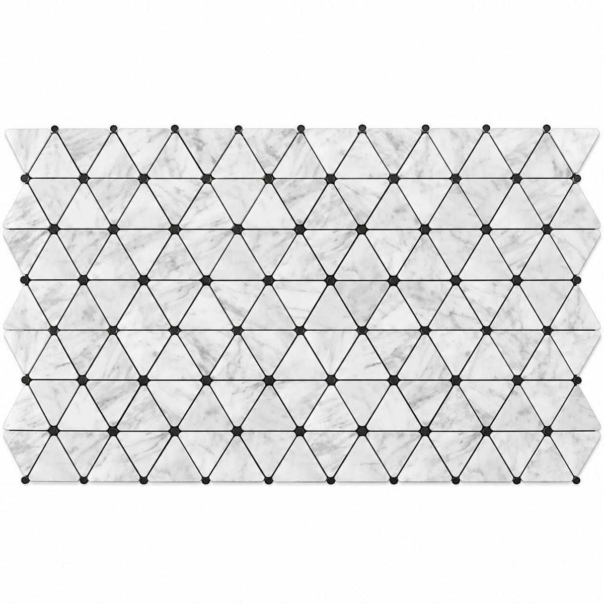 Bianco Carrara Triangle Marble Mosaic with Nero Marquina Dots, Polished