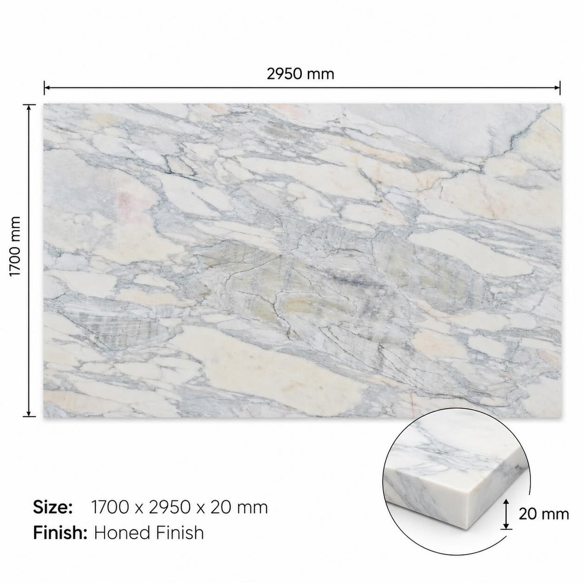 Calacatta Monet Green Honed Marble Slab – 1700 x 2950 x 20mm