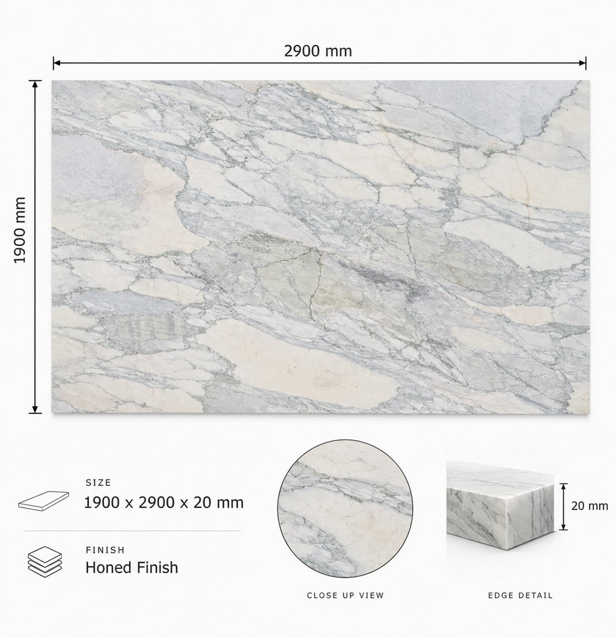 Calacatta Monet Green Honed Marble Slab 1900x2900x20mm