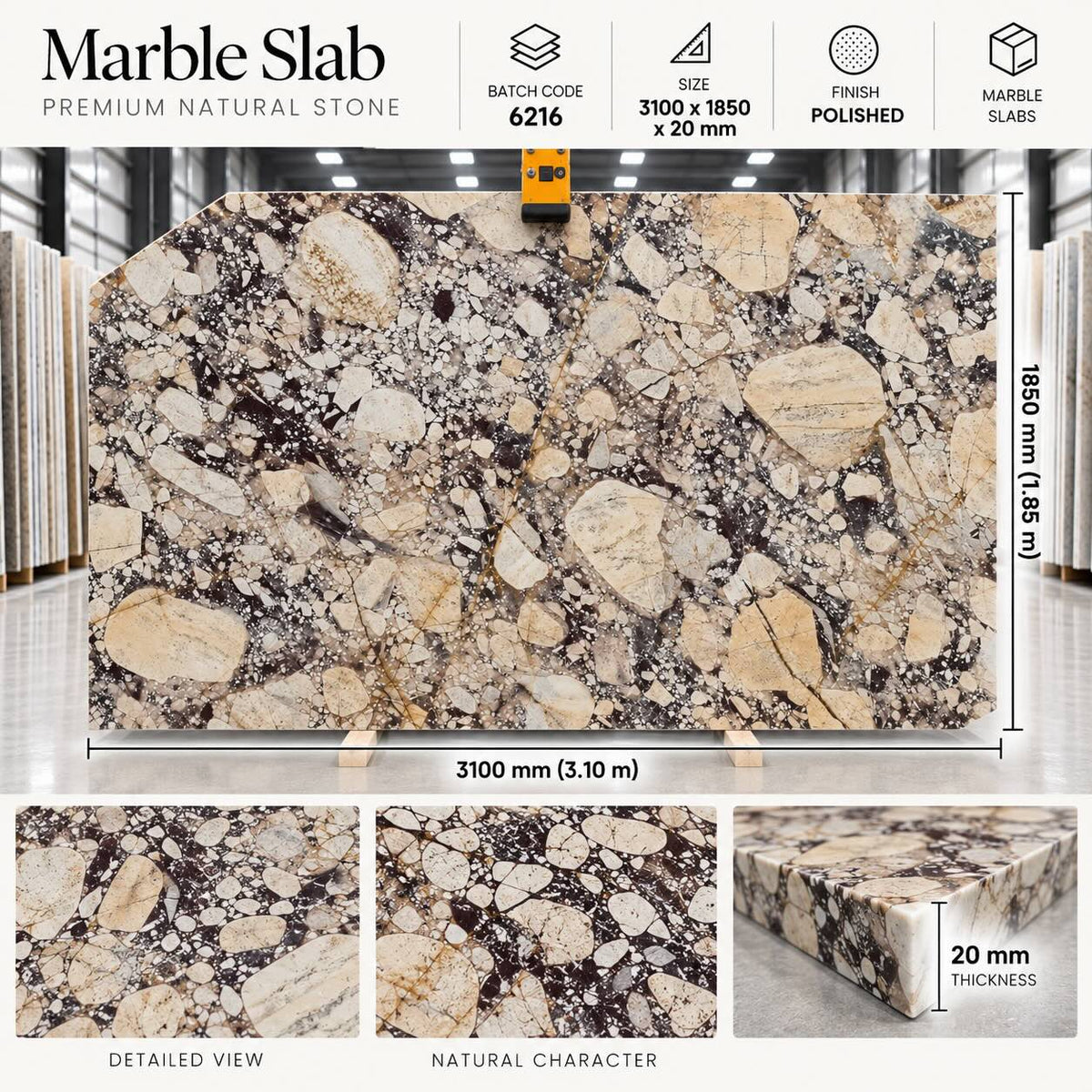 Calacatta Viola Gold Polished Marble Slab - 1850x3100x20mm
