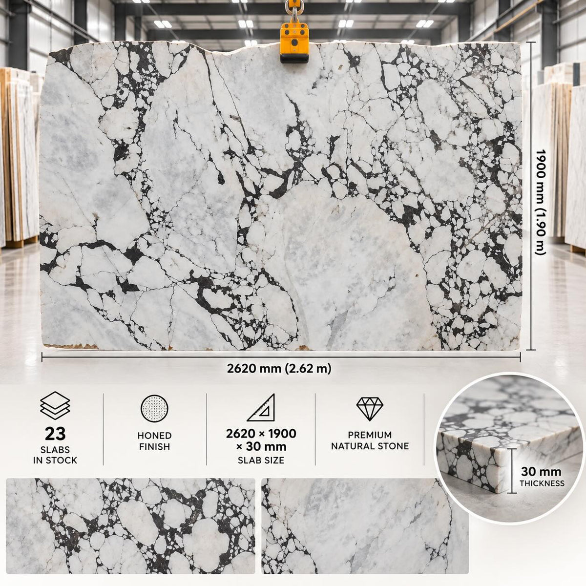 Calacatta Viola Honed Marble Slab - 1900x2620x30mm