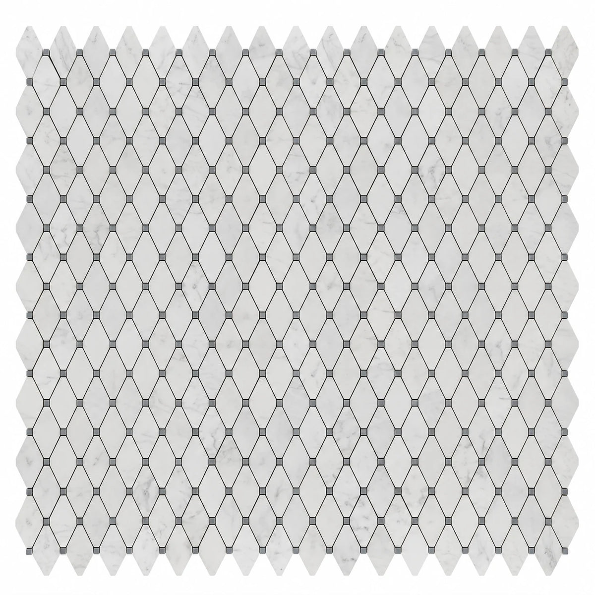 Bianco Carrara Long Octagon Marble Mosaic with Bardiglio Inserts, Polished