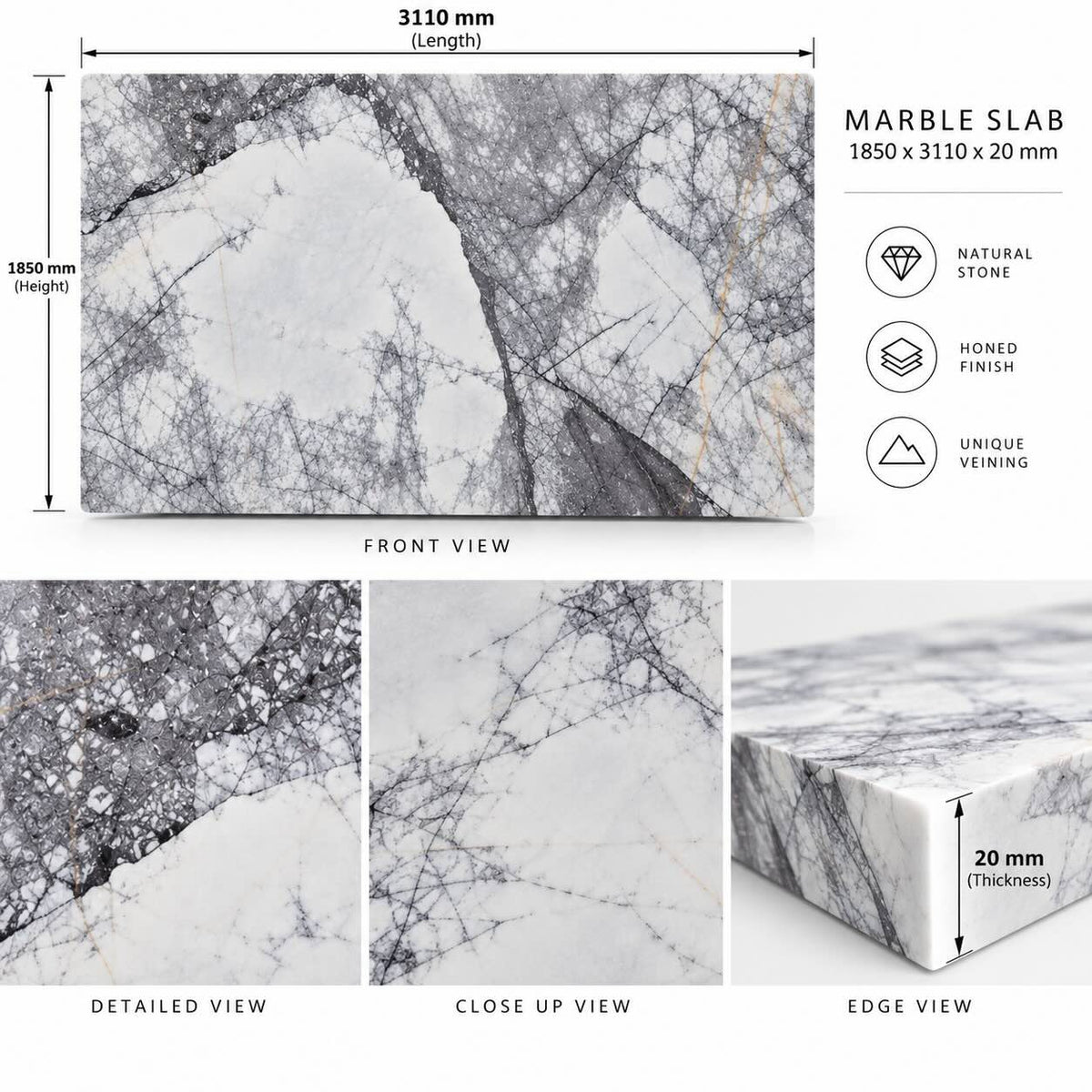 Lilac Honed Marble Slab 1850x3150x20mm