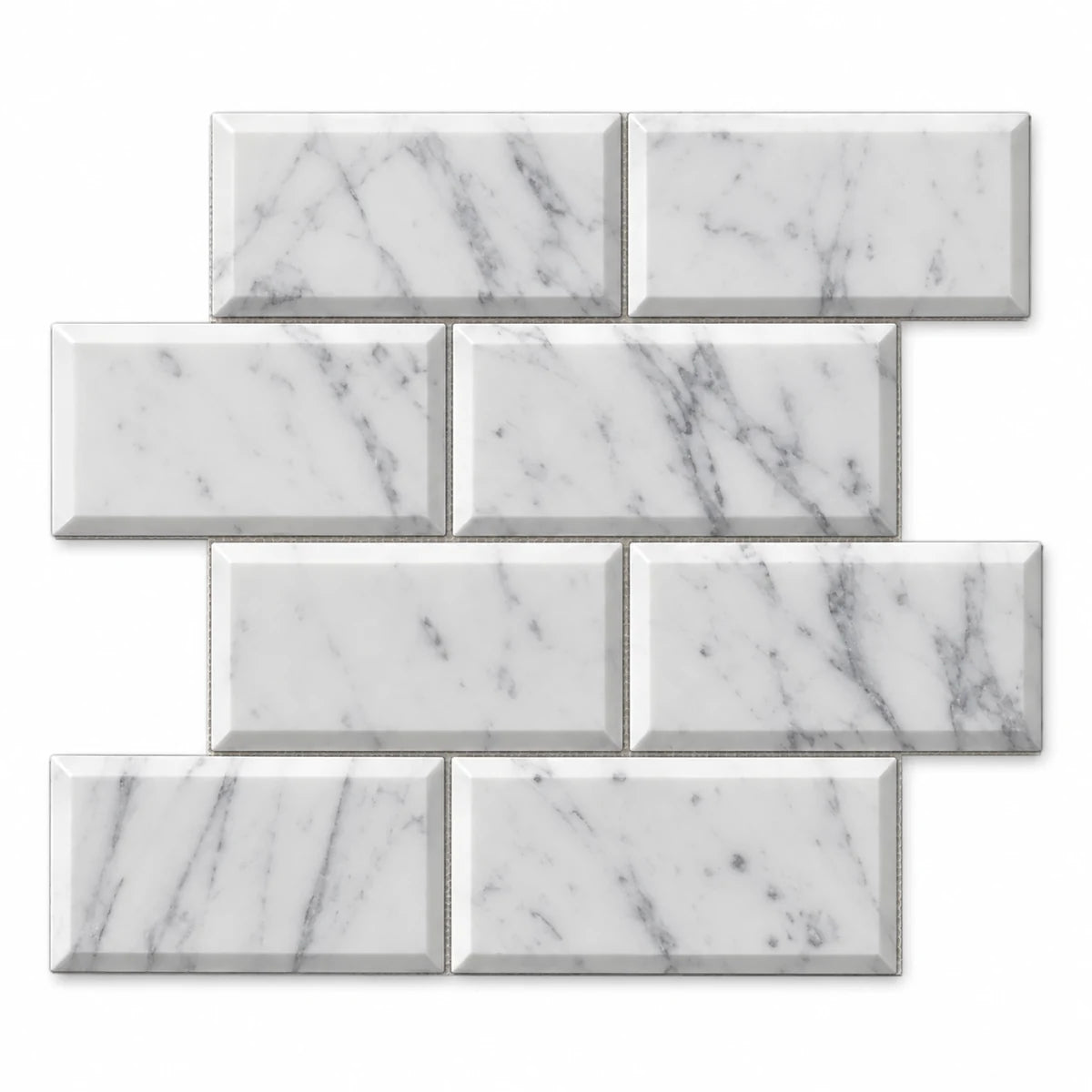 Bianco Carrara 76 × 152 mm Deep Bevel Marble Mosaic, Honed
