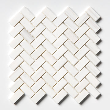 Bianco Dolomiti Polished Herringbone Marble Mosaic 25x50x10mm