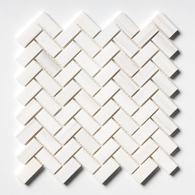 Bianco Dolomiti Polished Herringbone Marble Mosaic 25x50x10mm Natural Stone Tile