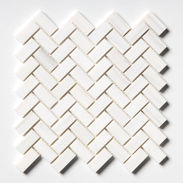 Bianco Dolomiti Polished Herringbone Marble Mosaic 25x50x10mm