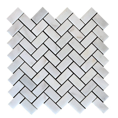 Carrara White T Polished Herringbone Marble Mosaic 25x50x10mm