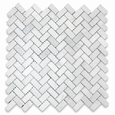 Carrara White T Honed Herringbone Marble Mosaic 15x32x10mm