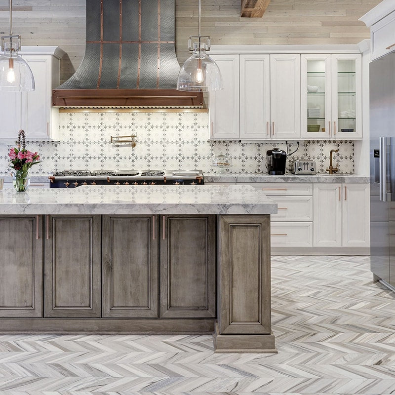 Skyline Chevron Vein Cut Marble Waterjet Decos 