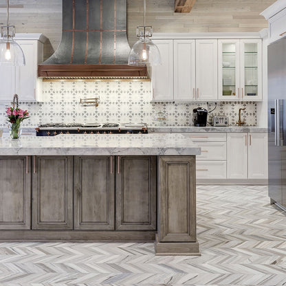 Skyline Chevron Vein Cut Marble Waterjet Decos 